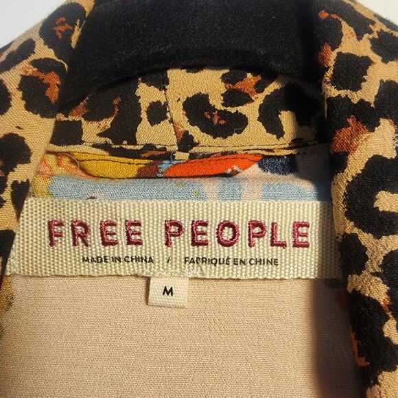 Free People Wild Nights Duster Womens M kimono floral cheetah Dopamine - Picture 5 of 10